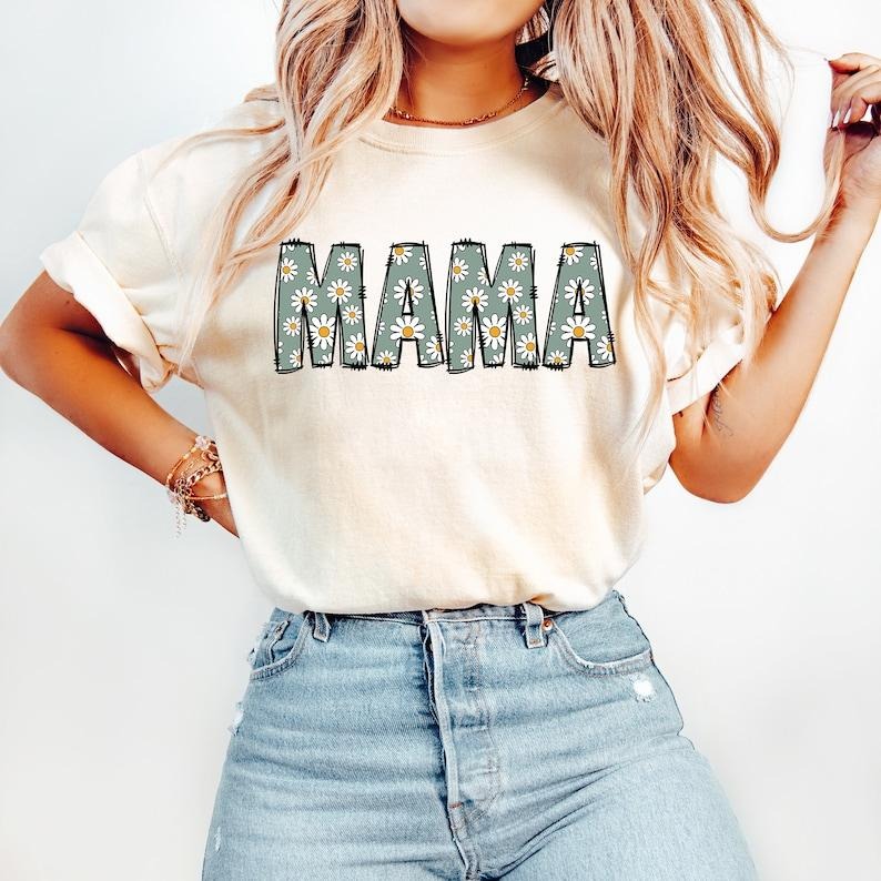 Mommy Mama Comfort Colors Shirt - Mama Daisy Shirt - Mother's Day Retro Boho Tee & Sweatshirt #225-WID Hoodie | PureTeeCo.com