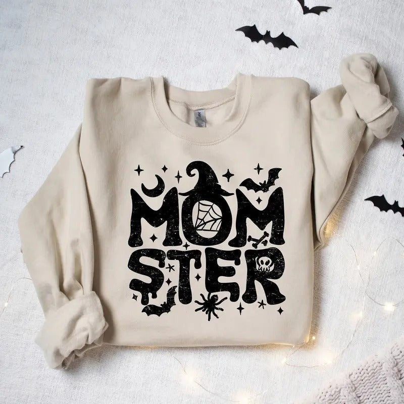 Momster Sweatshirt, Halloween Mom Sweatshirt, Funny Halloween Pumpkin Shirt, Fall Halloween Sweatshirt Hoodie | PureTeeCo.com