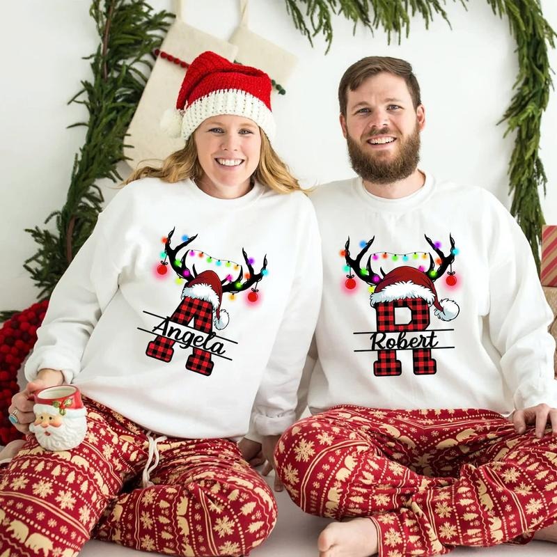 Monogrammed Family Christmas Sweatshirt, Womens Christmas Pajamas Sweatshirt,Christmas Monogram Shirt,Custom Christmas...