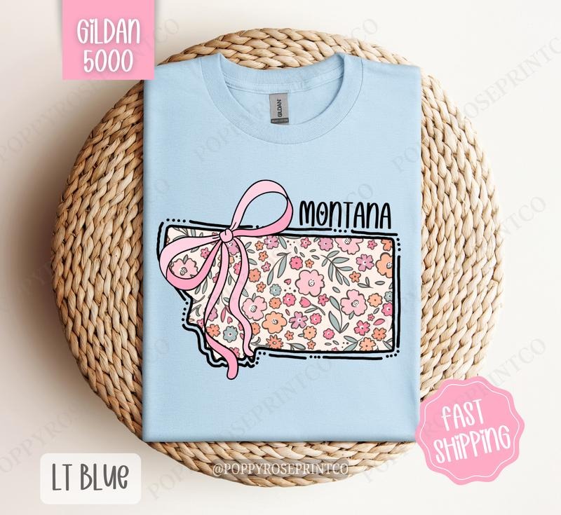 Montana Gildan T-shirt, Cute Montana State Shirt, Montana Floral Bow Tee Hoodie, Sweatshirt | PureTeeCo.com