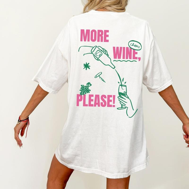 More Wine Please Unisex 2 Side T-shirt Cocktail Espresso Martini Retro Oversize Tee Hoodie, Sweatshirt | PureTeeCo.com