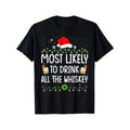 Most Likely To Drink All The Whiskey Santa Christmas Lights T-Shirt, 100% Cotton, Gift for Men Women Dad Mom Friends,...