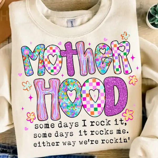 Motherhood Coquette Bow Checker Shirt, Neon Mother hood Shirt, Funny Mom Hoodie, Sweatshirt | PureTeeCo.com