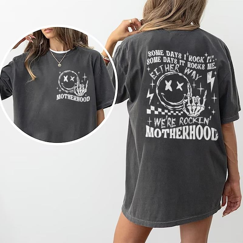 Motherhood Some Days I Rock It Shirt, Motherhood Rock Skeleton T-shirt Double Printed, Mama Shirt, Mom Life Shirt, Gifts...