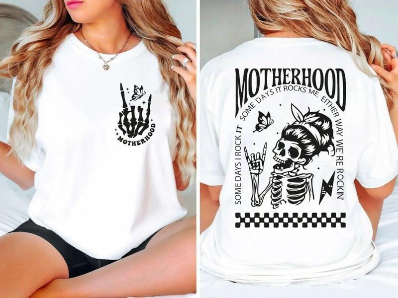 Motherhood Sometimes I Rock It Sometimes It Rocks Me Shirt, Mama T-Shirt, Mom Shirt, Rocker Mom Tee, Mothers Day Gift...