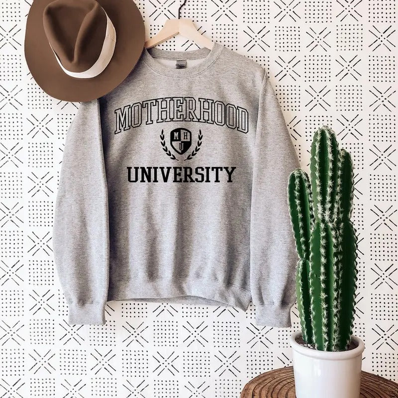Motherhood University Sweatshirt, Mama Sweater, Mom Crewneck Sweat, Retro Mom Sweat, Mothers Day shirt Hoodie | PureTeeCo.com