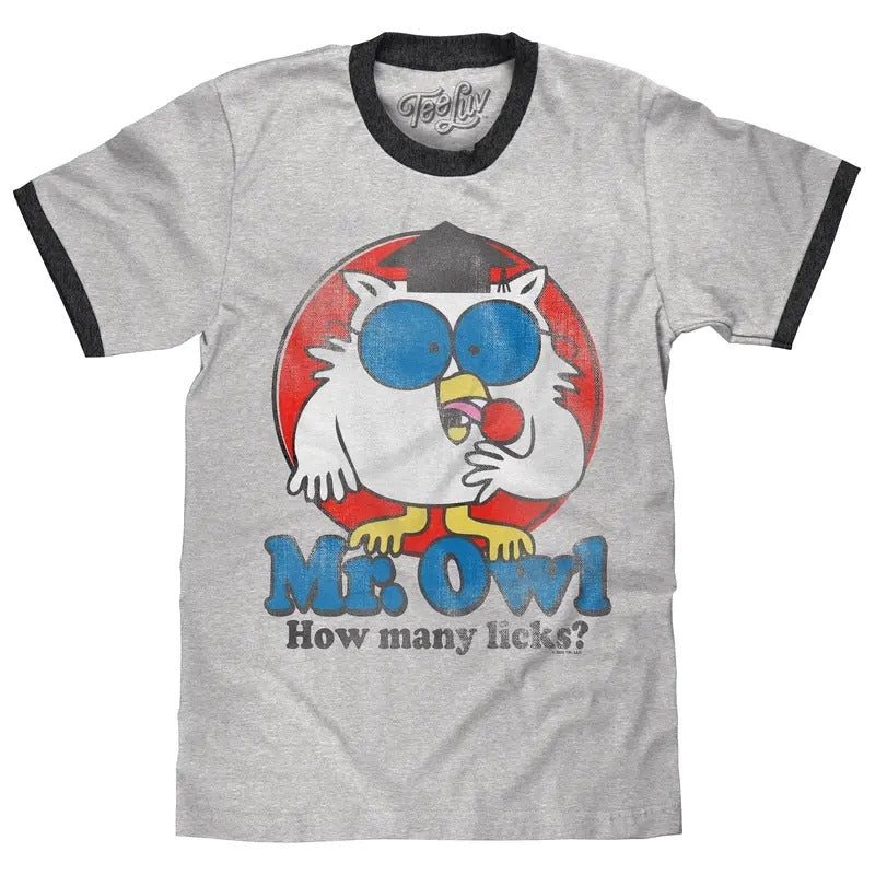 Mr. Owl How Many Licks? Ringer T-Shirt - Gray and Black Hoodie, Sweatshirt | PureTeeCo.com