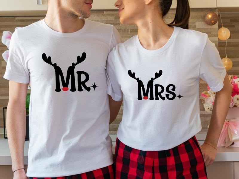 Mr And Mrs Christmas Shirt, Reindeer Married Couples Christmas T-Shirt, Matching Husband Wife Holiday Outfit, Future Mrs...