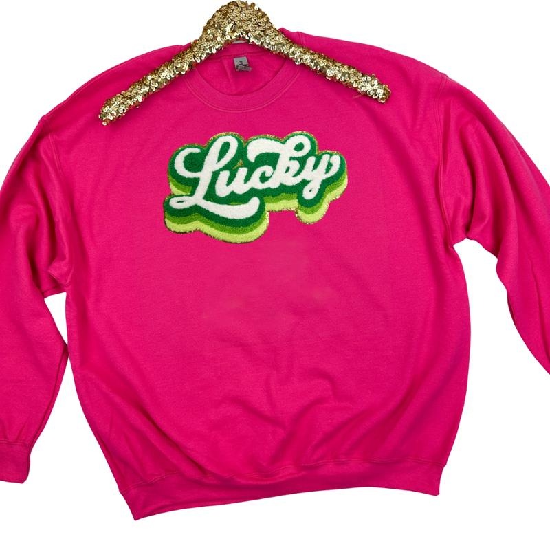 Multi Green Chenille Lucky Patch Sweatshirt T-Shirts, Hoodie | PureTeeCo.com