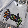Multicolor Glitter Spooky Season Embroidered Crewneck Sweatshirt T-Shirts, Hoodie | PureTeeCo.com