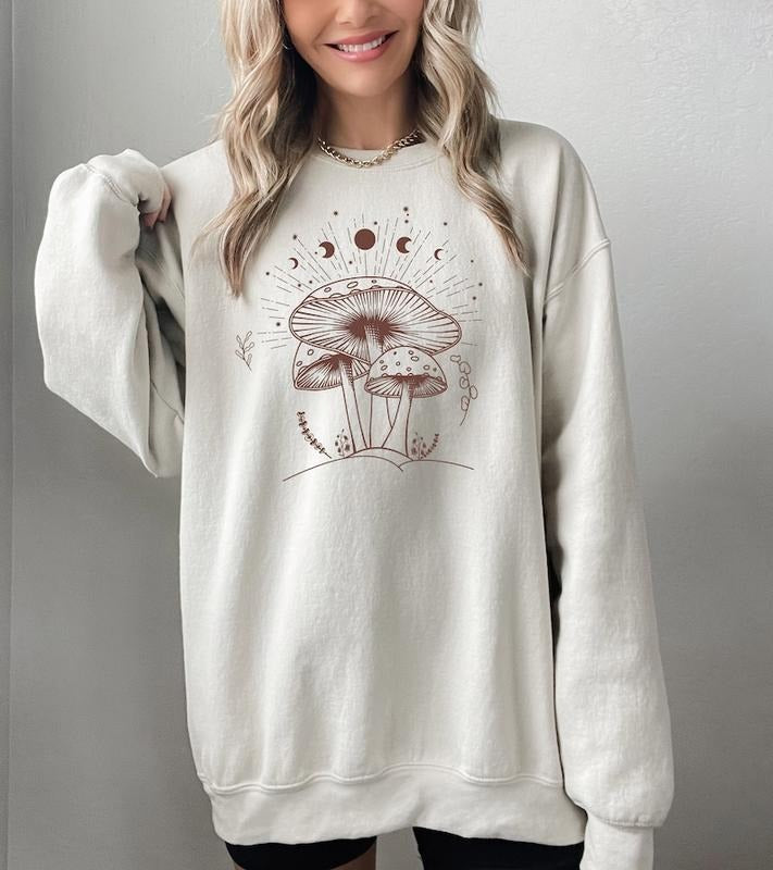 Mushroom Sweatshirt, Mushroom Sweatshirt, Spiritual Sweatshirt,  Gift for Her, Spiritual Moon Phase Hoodie and Sweater;...
