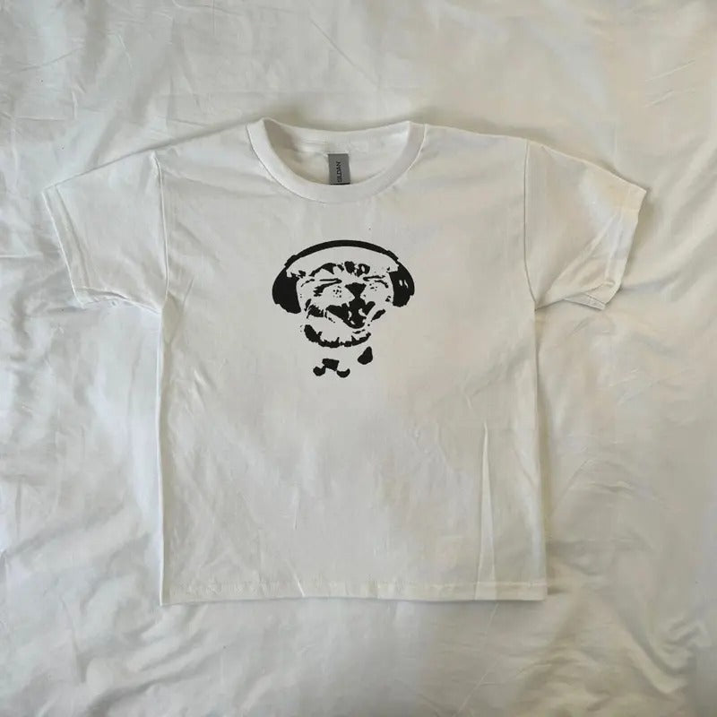 Music Loving Cat Baby Tee, ahs style, pintrest, streetwear, y2k, trendy, vintage, music loverstyle{n002}2 Hoodie, Sweatshirt