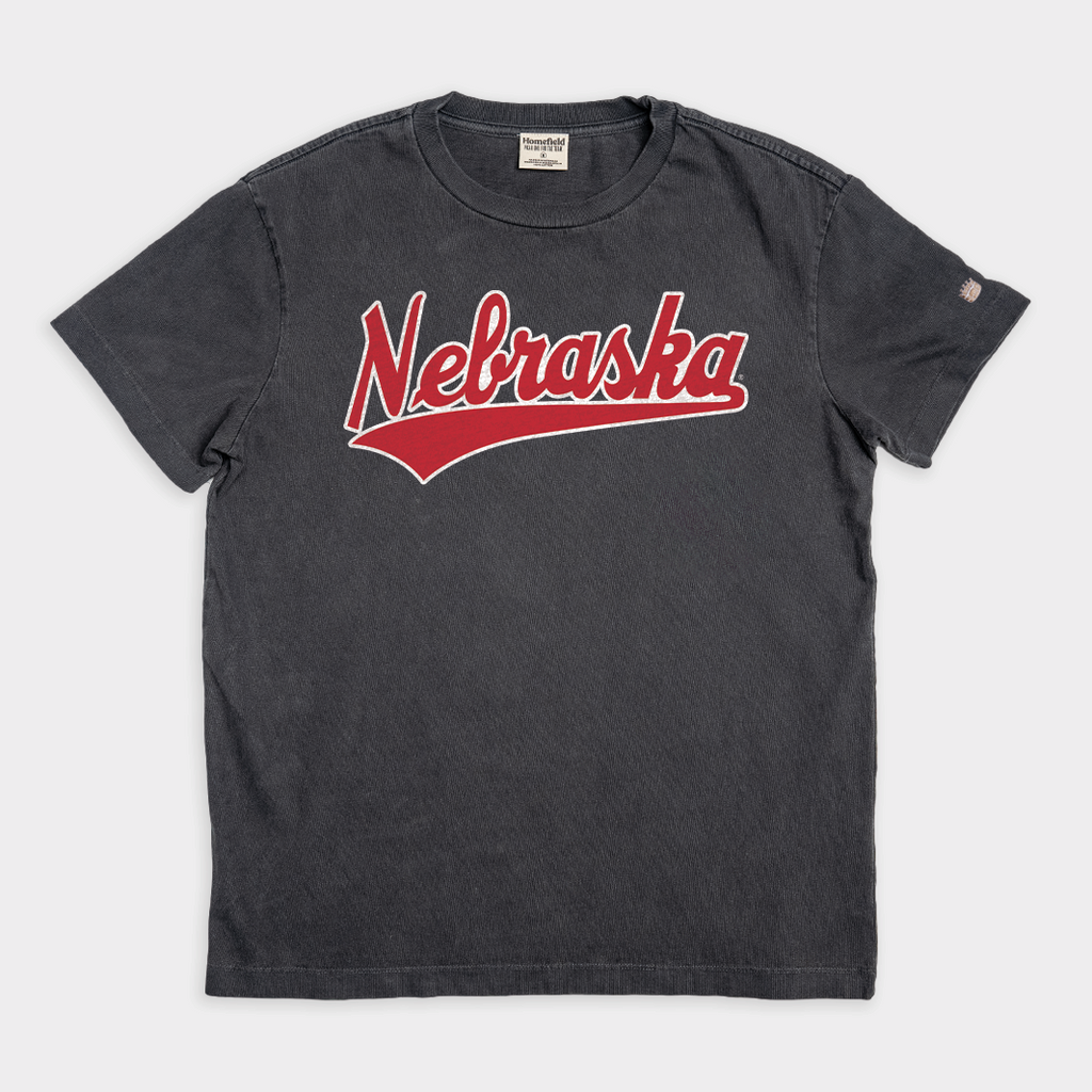 Nebraska Volleyball Script Vintage Heavyweight Tee Hoodie, Sweatshirt | PureTeeCo.com (Image 1)