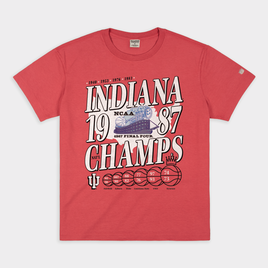 Indiana Men's Basketball 1987 NCAA Champions Heavyweight Tee Hoodie, Sweatshirt | PureTeeCo.com