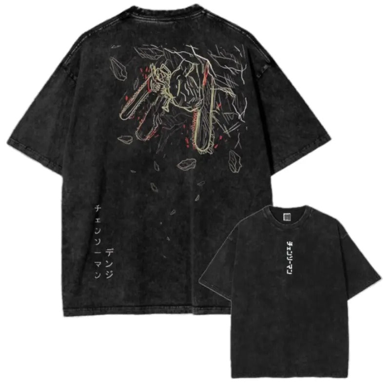 NEW Chainsaw Man Anime Wash T-Shirt Unisex Double-sided Denji Anime Tee Gift For Him Her Hoodie, Sweatshirt | PureTeeCo.com