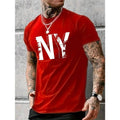 NY Print Men's Chic Cotton Blend Short Sleeve Crew Neck T-shirt, Summer Outdoor, Beach Holiday Made in USA Hoodie, Sweatshirt