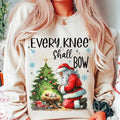 Nativity Scene Sweatshirt - Every Knee Shall Bow - Kneeling Santa - Baby Jesus - Unisex - Cotton, Fabric Crewneck Fit...