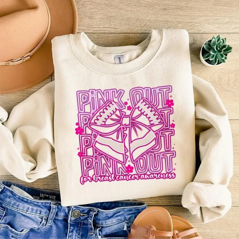 Neon Breast Cancer Football Pink Out Shirt, Breast Cancer Sweatshirt, Pink ribbon, American Football, Cancer Football Hoodie