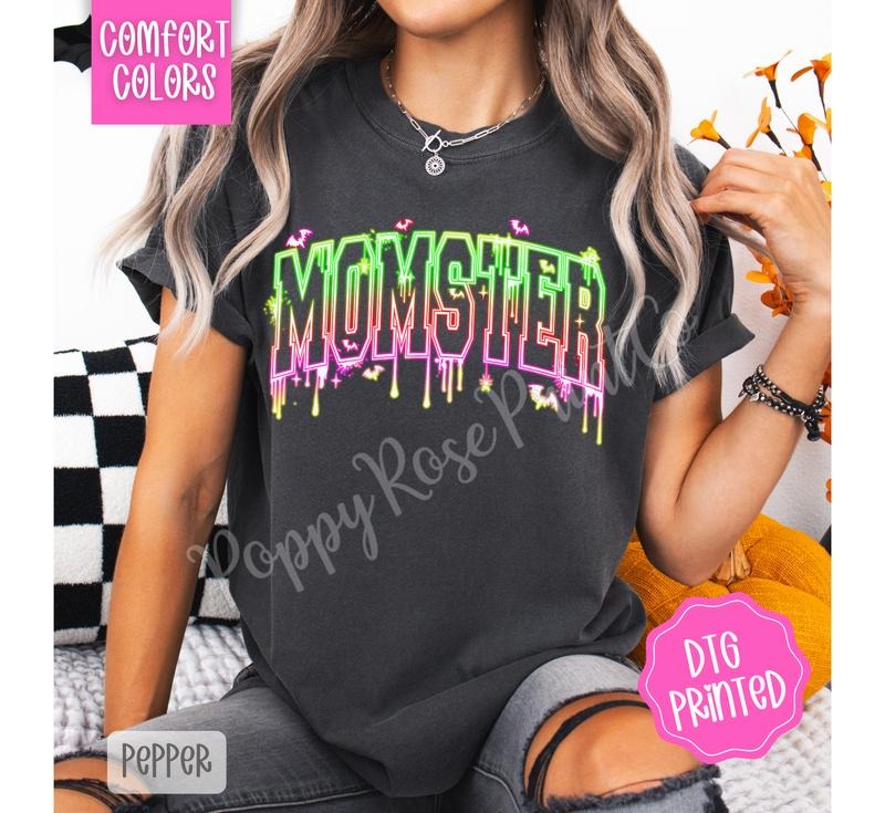 Neon Momster Shirt Comfort Colors, Trendy Halloween Mom Tshirt Hoodie, Sweatshirt | PureTeeCo.com