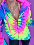 Neon Rainbow Tie-Dye Zip Up Hoodie T-Shirts, Sweatshirt | PureTeeCo.com
