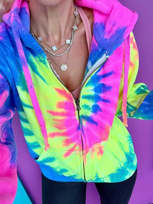 Neon Rainbow Tie-Dye Zip Up Hoodie T-Shirts, Sweatshirt | PureTeeCo.com