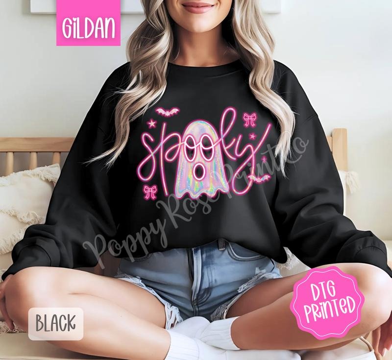 Neon Spooky Ghost Sweatshirt, Trendy Halloween Sweatshirt T-Shirts, Hoodie | PureTeeCo.com