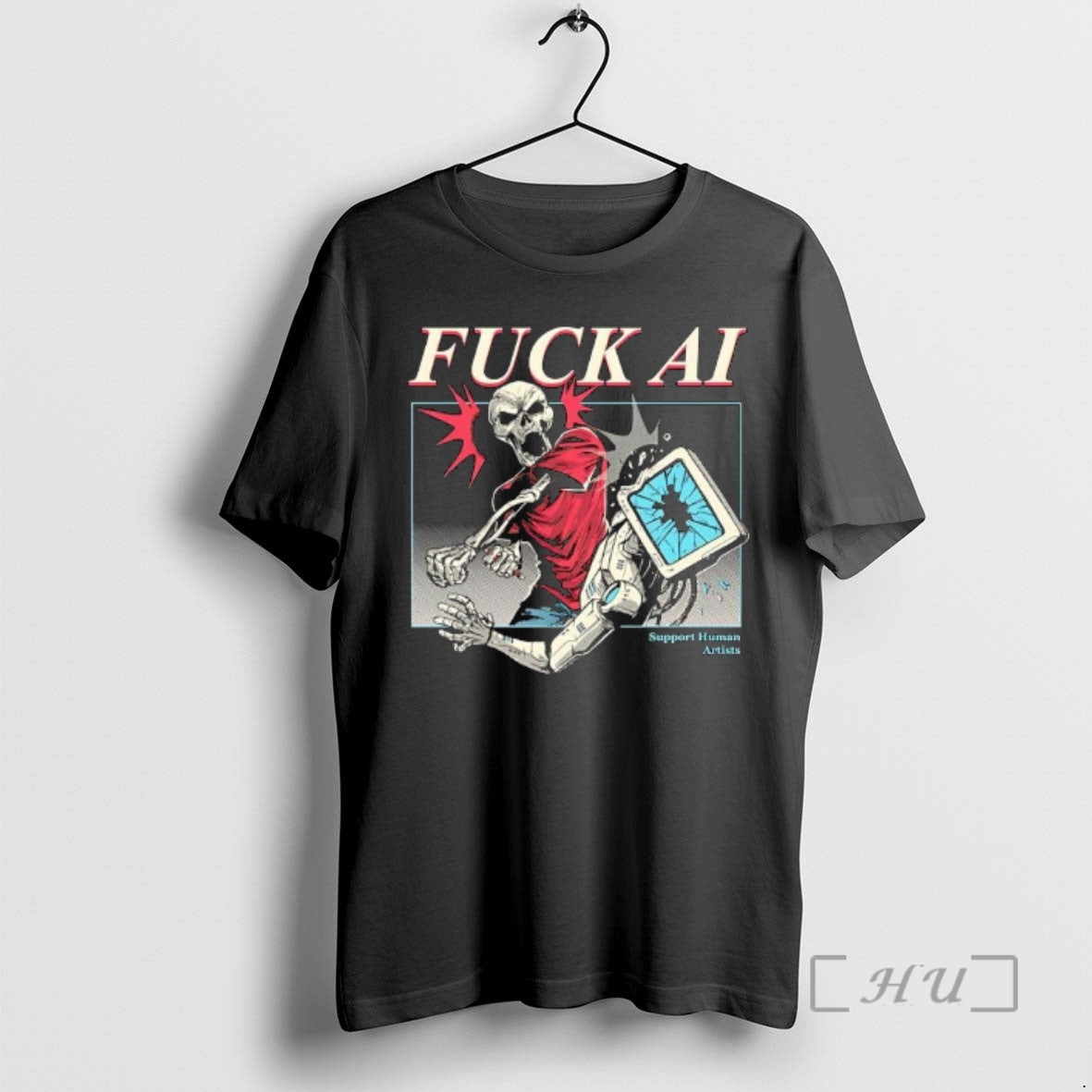 New Fuck Ai The Yetee Skeleton Ai Robot T-Shirts, Hoodie, Sweatshirt | PureTeeCo.com