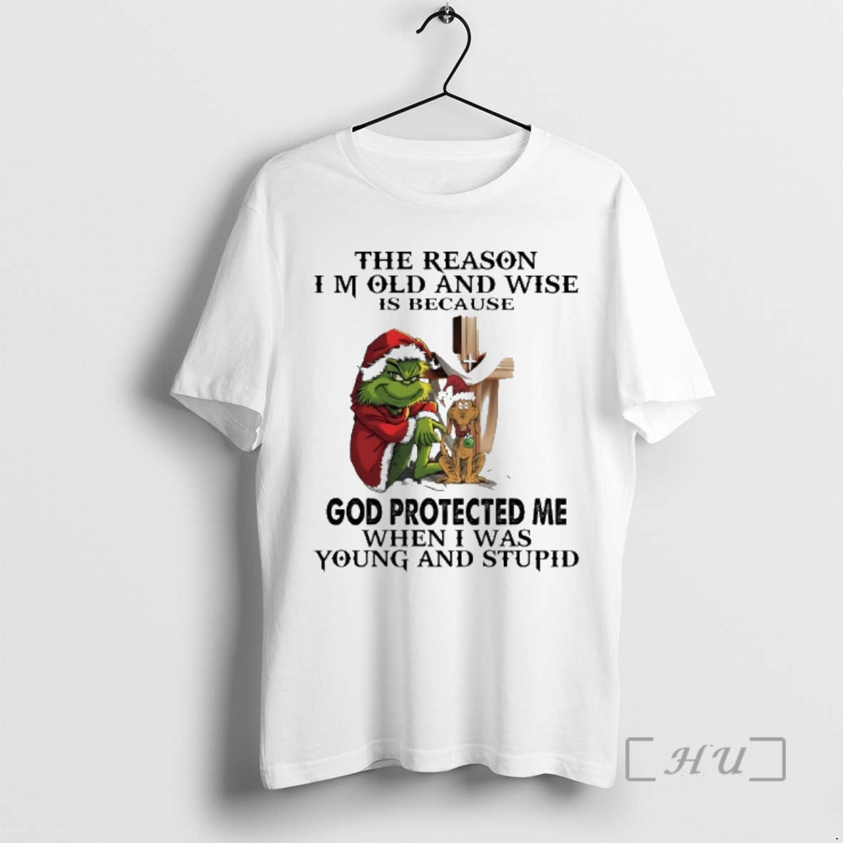 New Grinch Santa Cross The Reason Im Old And Wise Is Because God Protected Me T-Shirts, Hoodie, Sweatshirt | PureTeeCo.com