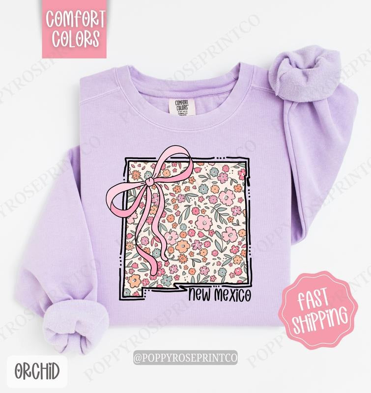 New Mexico Floral Comfort Colors Sweatshirt, New Mexico Sweatshirt, Cute Bow New Mexico Sweatshirt T-Shirts, Hoodie