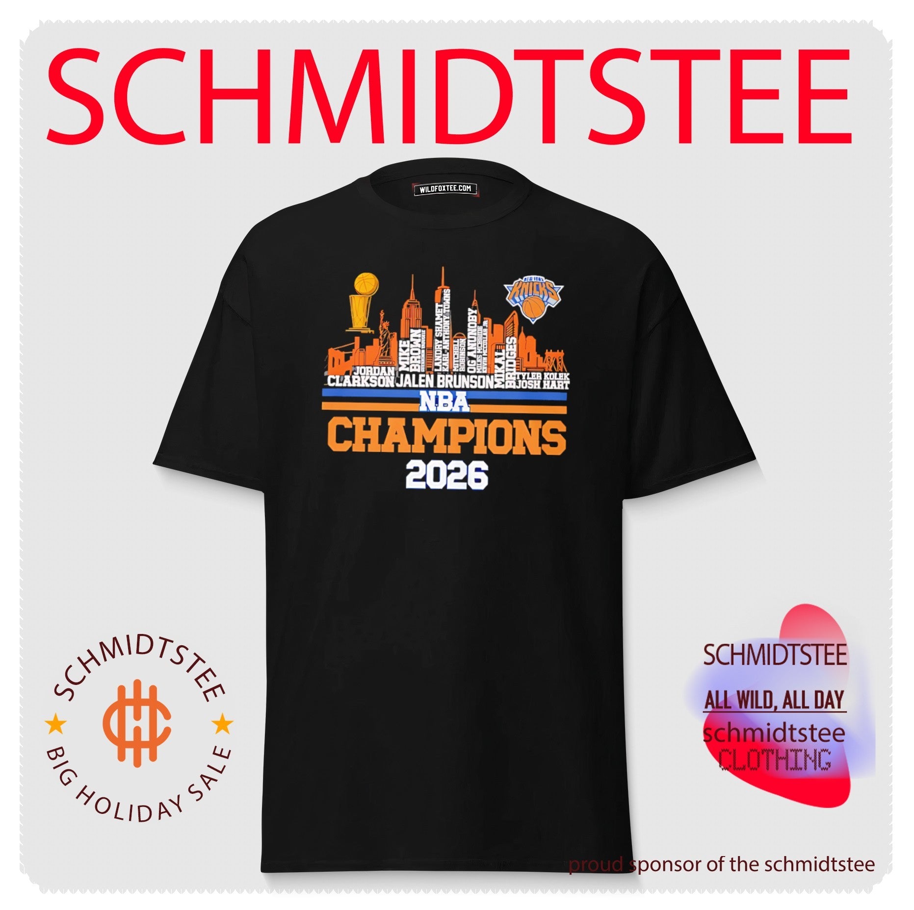New York Knicks NBA Champions 2026 players name skyline shirt