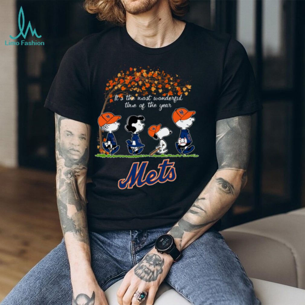 New York Mets x Peanuts Characters It’s The Most Wonderful Time Of The Year Tee