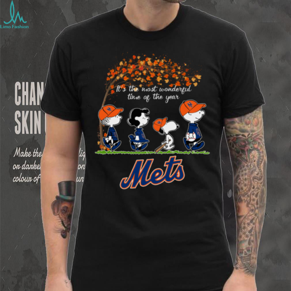 New York Mets x Peanuts Characters It’s The Most Wonderful Time Of The Year Tee