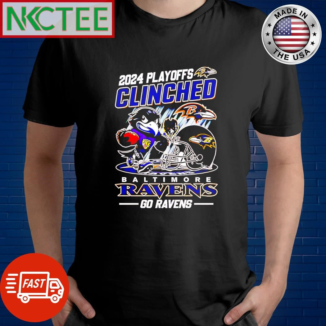 Nice 2024 Playoffs Clinched Baltimore Ravens Go Ravens mascot helmet shirt