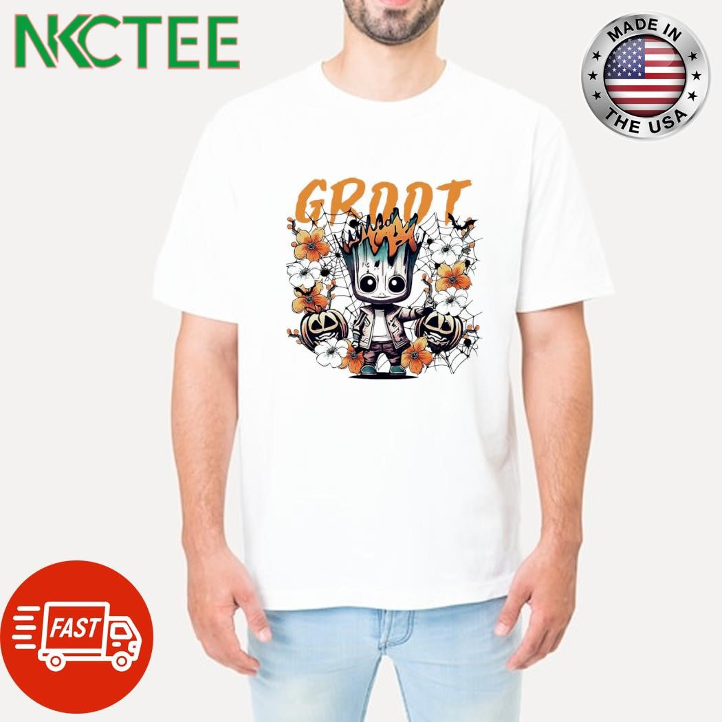 Nice Baby Groot Halloween Pumpkin Spider web shirt