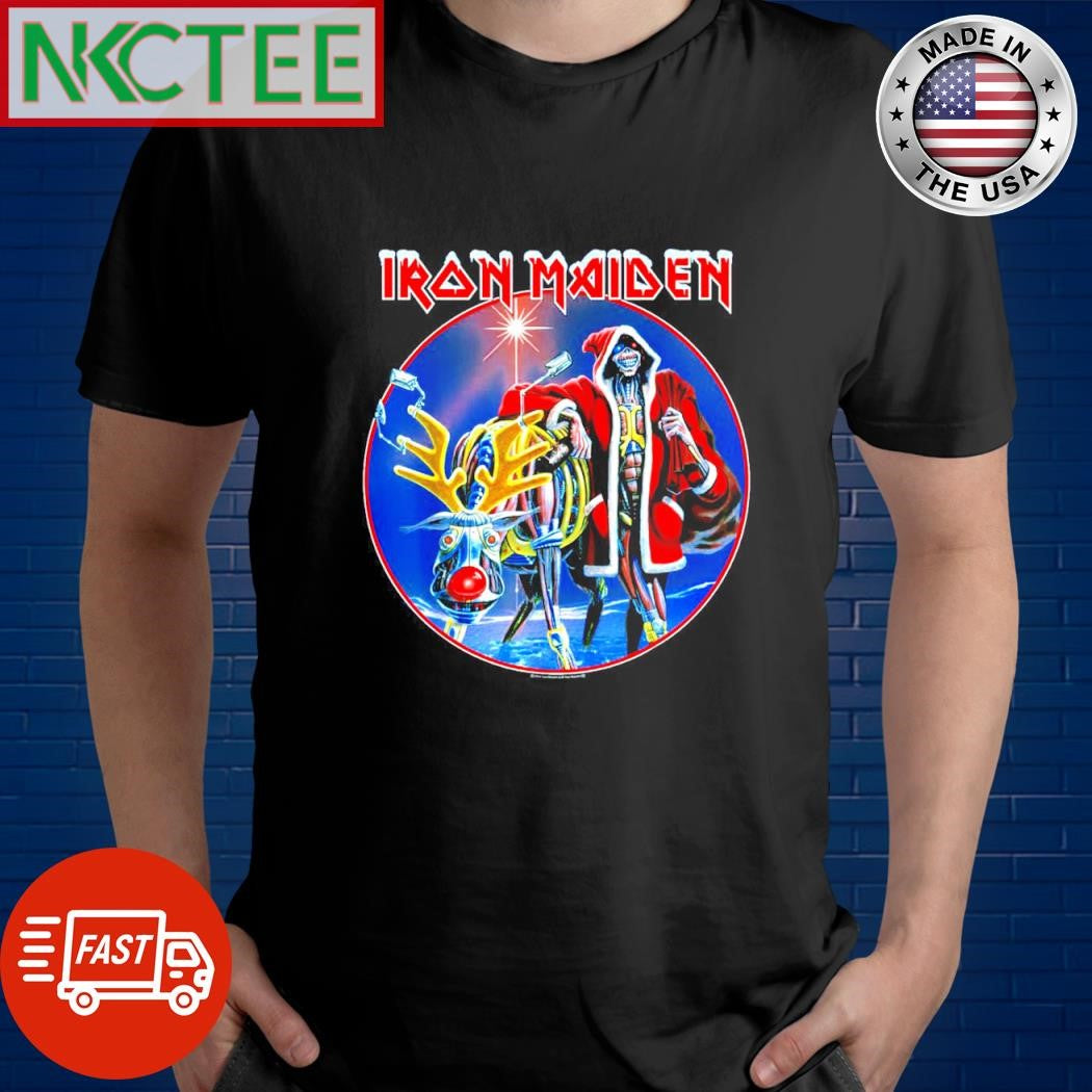 Nice Iron Maiden The Terminator Reindeer Santa circle shirt