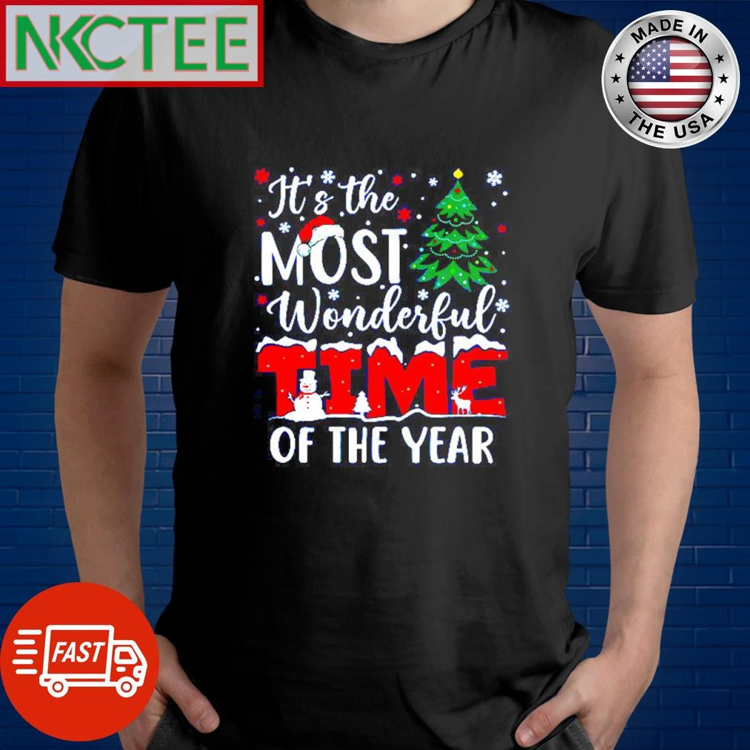 Nice It’s the most wonderful time of the year winter snowman pine tree Christmas shirt