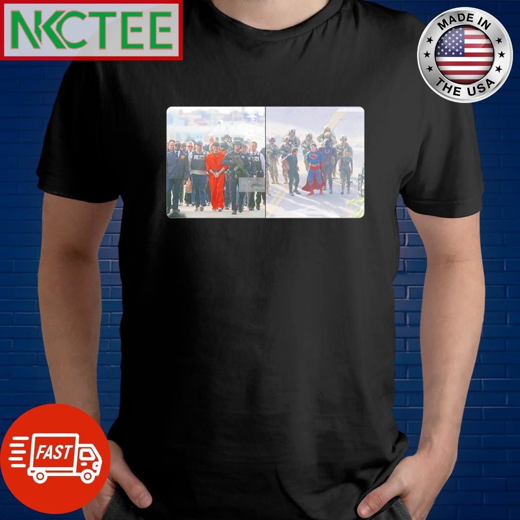 Nice Superman with Luigi Mangione is escorted by a large number of police officers shirt