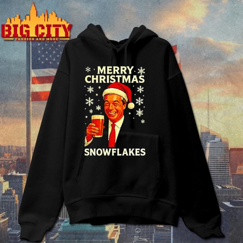 Nigel Farage raises his glass reform merry Christmas snowflakes caricature shirt