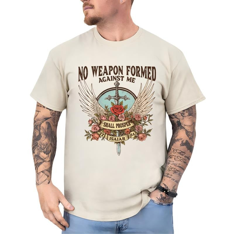 No Weapon Formed Against Me Shall Prosper Graphic Tee, Christian Shirt For Men, Bible Verse Unhinged Tee, Religious...