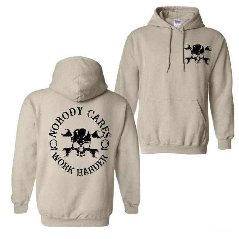 Nobody Cares Work Harder Hoodie, Sweatshirt, T-Shirt, Men's Skull & Letter Print Drop  Hoodie | PureTeeCo.com
