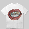 Noissey Grillz with Stained Glass Design T-Shirt, Religious Iconography and Diamond Grillz Art, Bold Graphic Tee, Trendy...