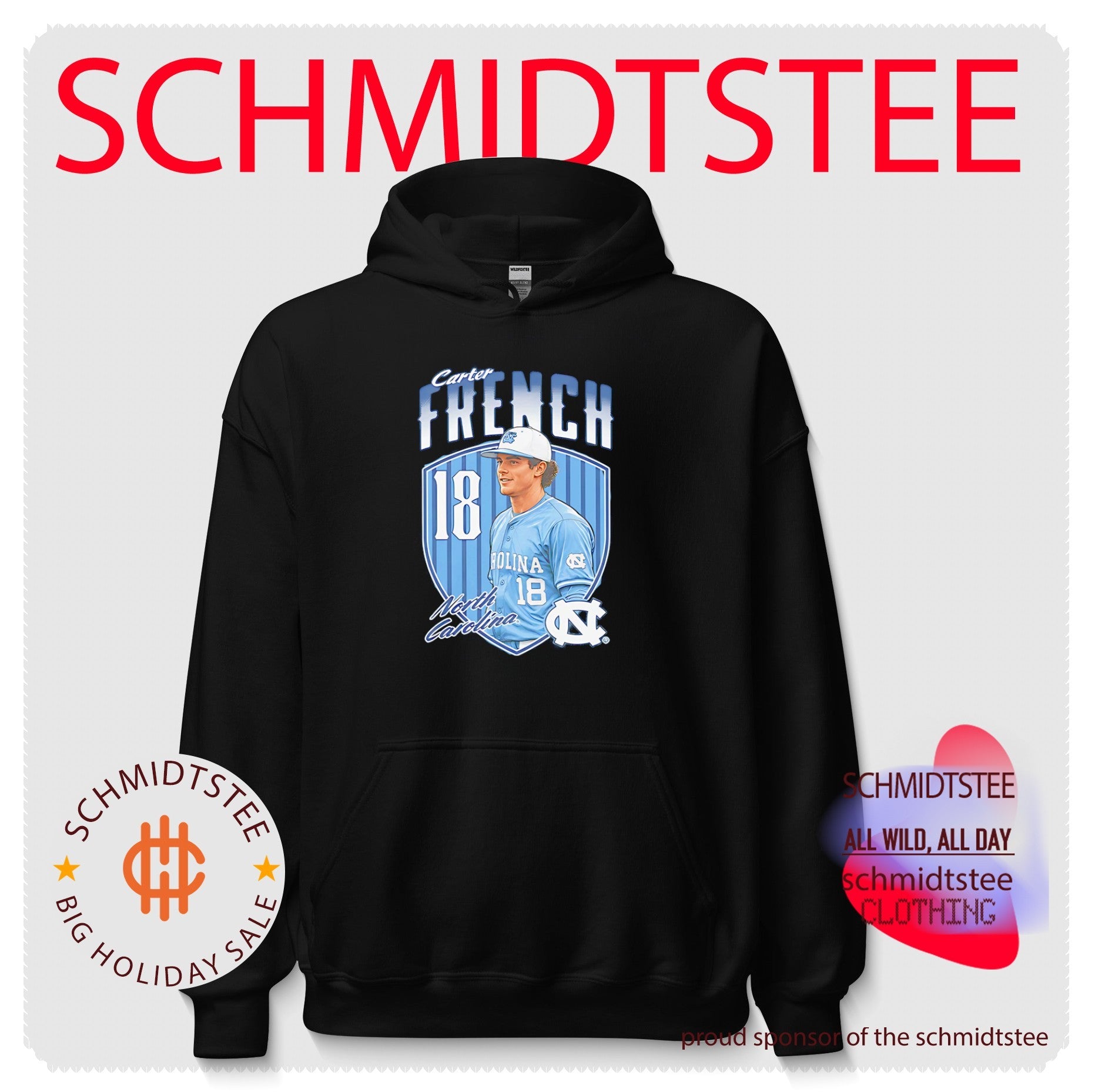 North Carolina baseball Carter French portrait shirt