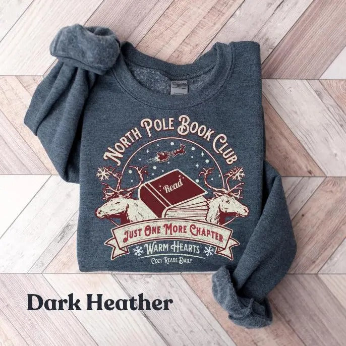 North Pole Book Club Christmas Sweatshirt, Book Club Hoodie, Christmas Gift For Book Lovers, Bookish Girl Shirt, Holiday...