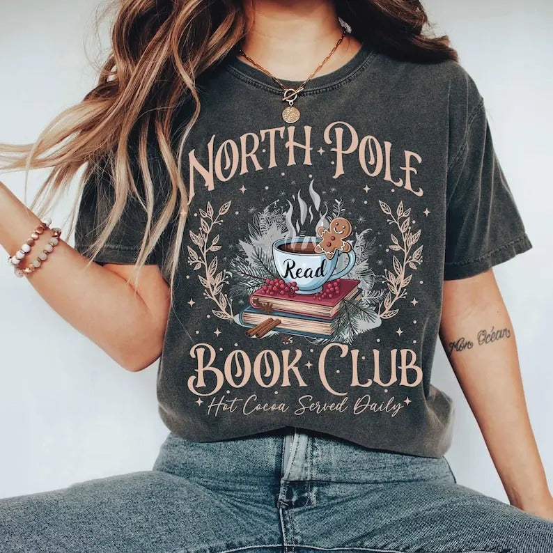 North Pole Shirt, Bookish Tee, Christmas Book Club, Christmas Tshirt, Book Lover Xmas Gift, Book Club Tshirt, Librarian...