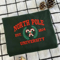 North Pole University Embroidered Sweatshirt - Candy Cane Christmas Sweatshirt - Christmas Embroidered Sweater T-Shirts,...