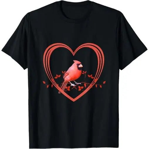 Northern Cardinal Bird in Heart T-Shirt Made in USA Hoodie, Sweatshirt | PureTeeCo.com