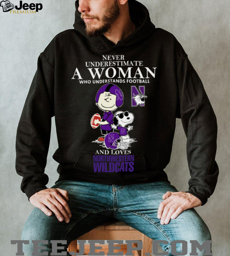 Northwestern Wildcats X Peanuts Characters Never Underestimate A Woman Who Understands Football And Loves Northwestern Wildcats Tee