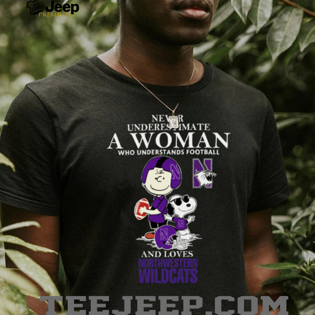 Northwestern Wildcats X Peanuts Characters Never Underestimate A Woman Who Understands Football And Loves Northwestern Wildcats Tee