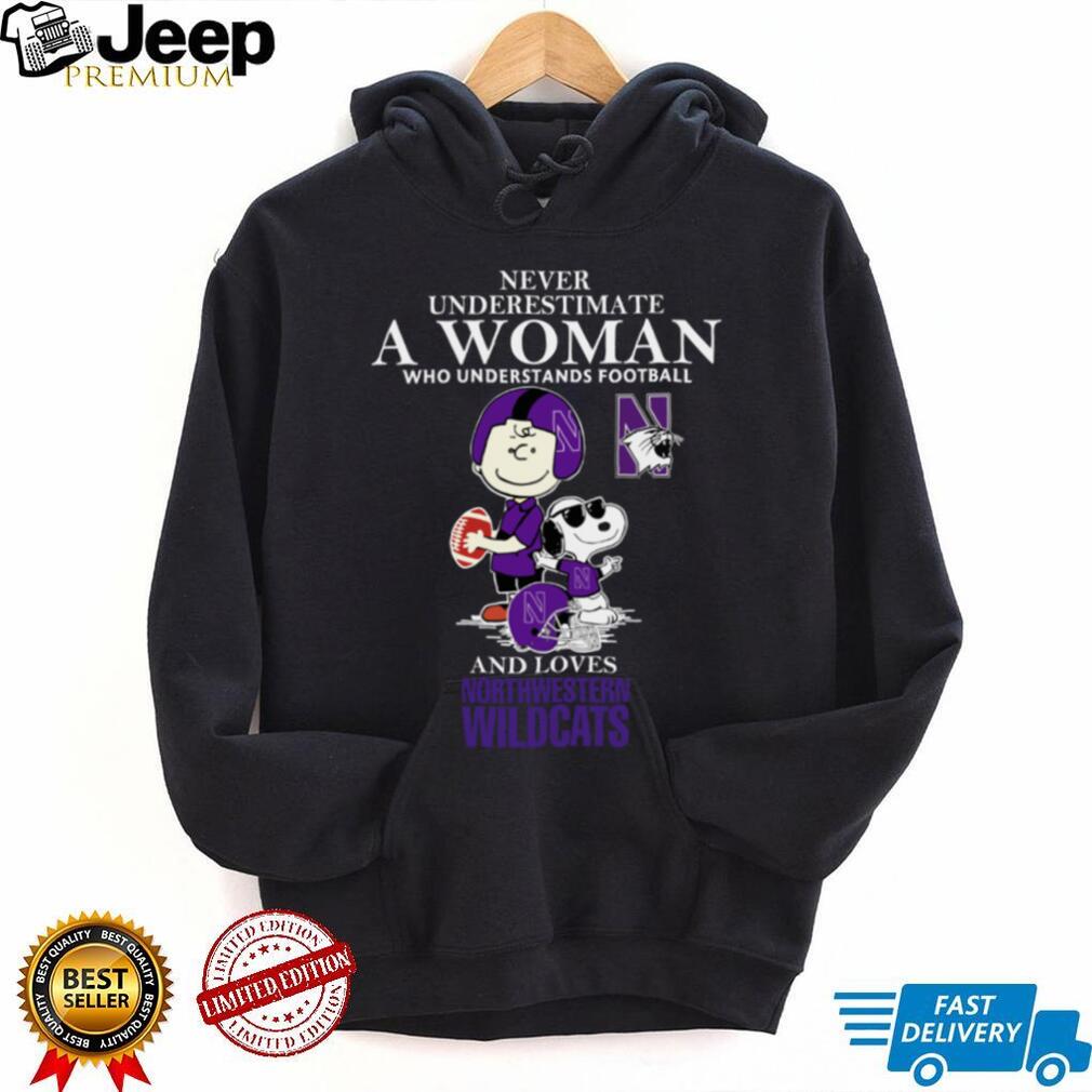 Northwestern Wildcats X Peanuts Characters Never Underestimate A Woman Who Understands Football And Loves Northwestern Wildcats Tee