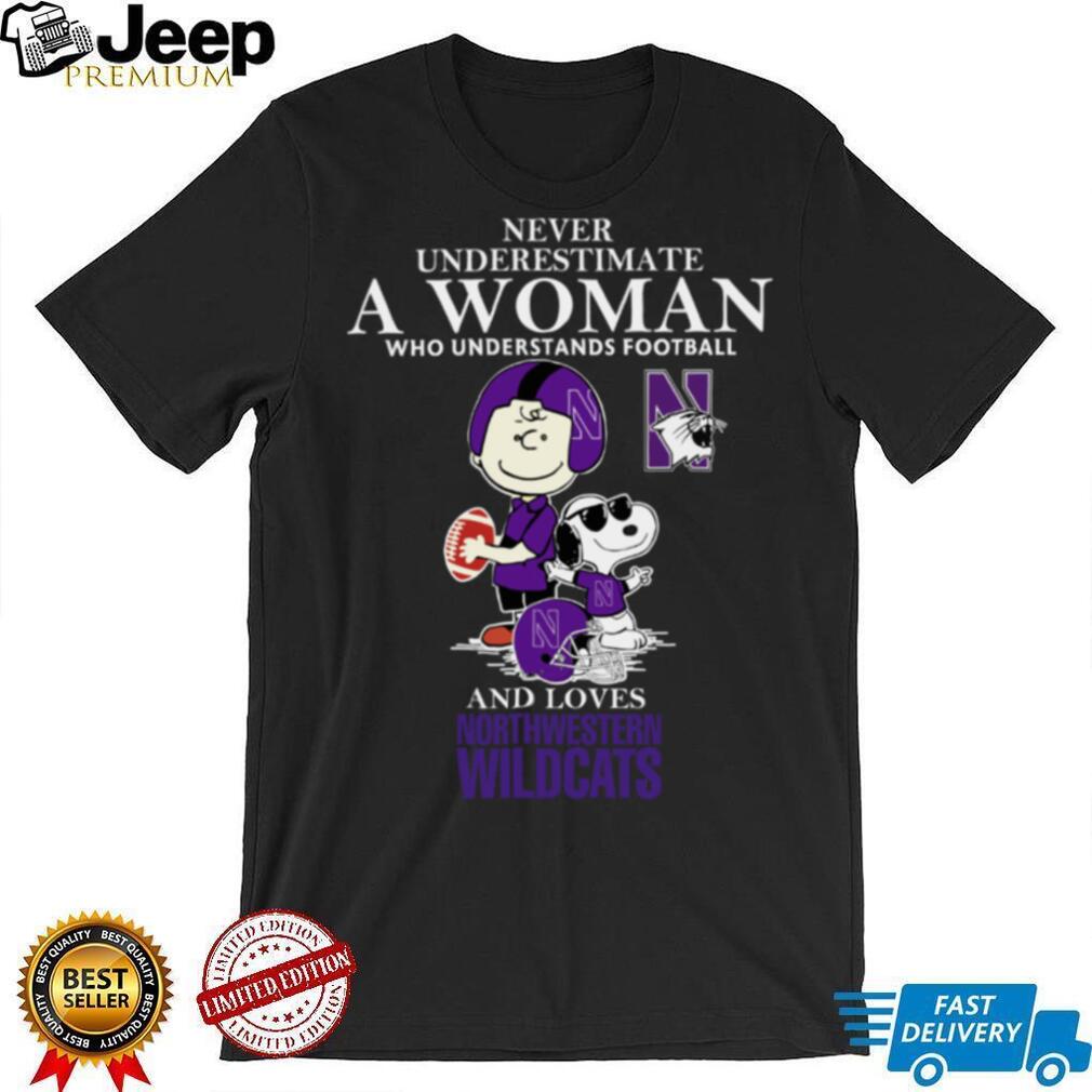 Northwestern Wildcats X Peanuts Characters Never Underestimate A Woman Who Understands Football And Loves Northwestern Wildcats Tee